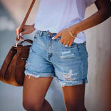 Street Style Ripped Straight Leg Wide Leg Denim Shorts for Women