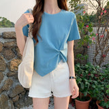 Summer scheming design sense niche half sleeved high waisted short top irregular short sleeved t-shirt for women