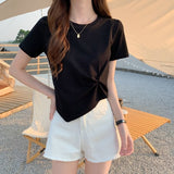 Summer scheming design sense niche half sleeved high waisted short top irregular short sleeved t-shirt for women