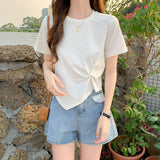 Summer scheming design sense niche half sleeved high waisted short top irregular short sleeved t-shirt for women