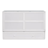 Queen Size Mobile Murphy Bed with Drawer and Little Shelves on Each Side White