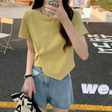 Summer scheming design sense niche half sleeved high waisted short top irregular short sleeved t-shirt for women