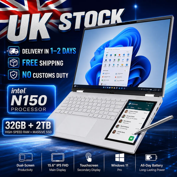 UK in STOCK Oem Ordinateur 15.6 Inch Intel N150 32G + 2TB Portable Professional Two Screens Slim Touch Dual Screen Laptop