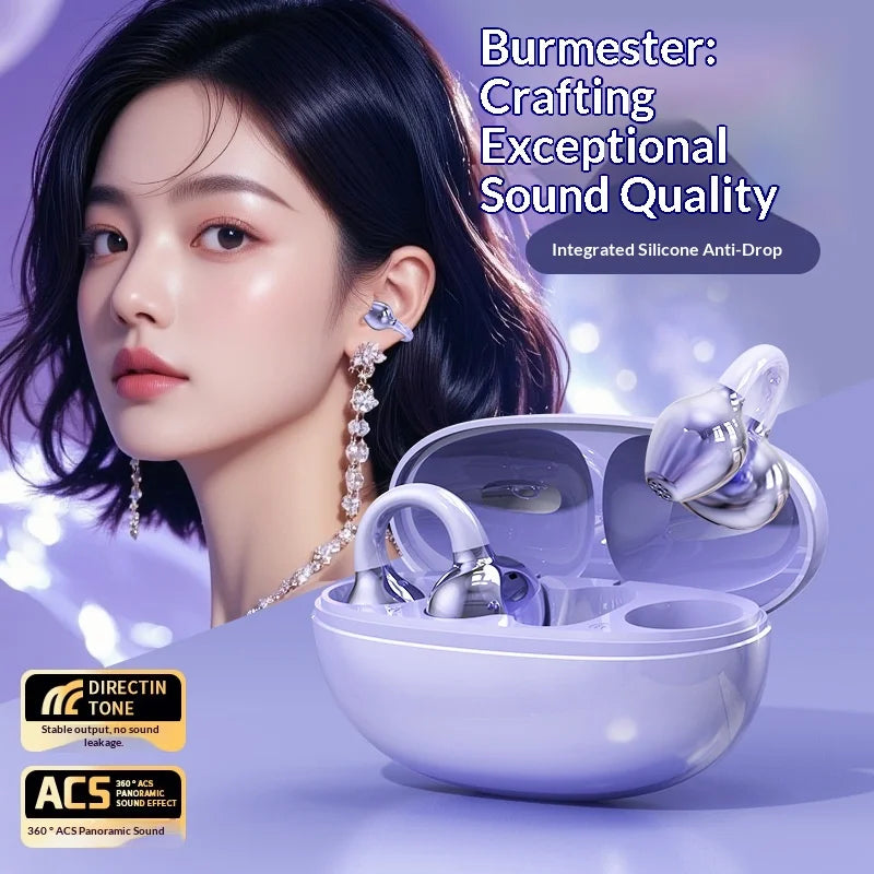 CClip-on Earbuds Wireless Bluetooth Open Ear Headphones with Detachable Crystal Bowknot Earrings, For Sports, Fitness & Workouts - Electrosphere South Africa