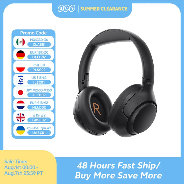 QCY H3 ANC Wireless Headphones Bluetooth 5.4 Hi-Res Audio Over Ear Headset 43dB Hybrid Active Noise Cancellation Earphones 60H
