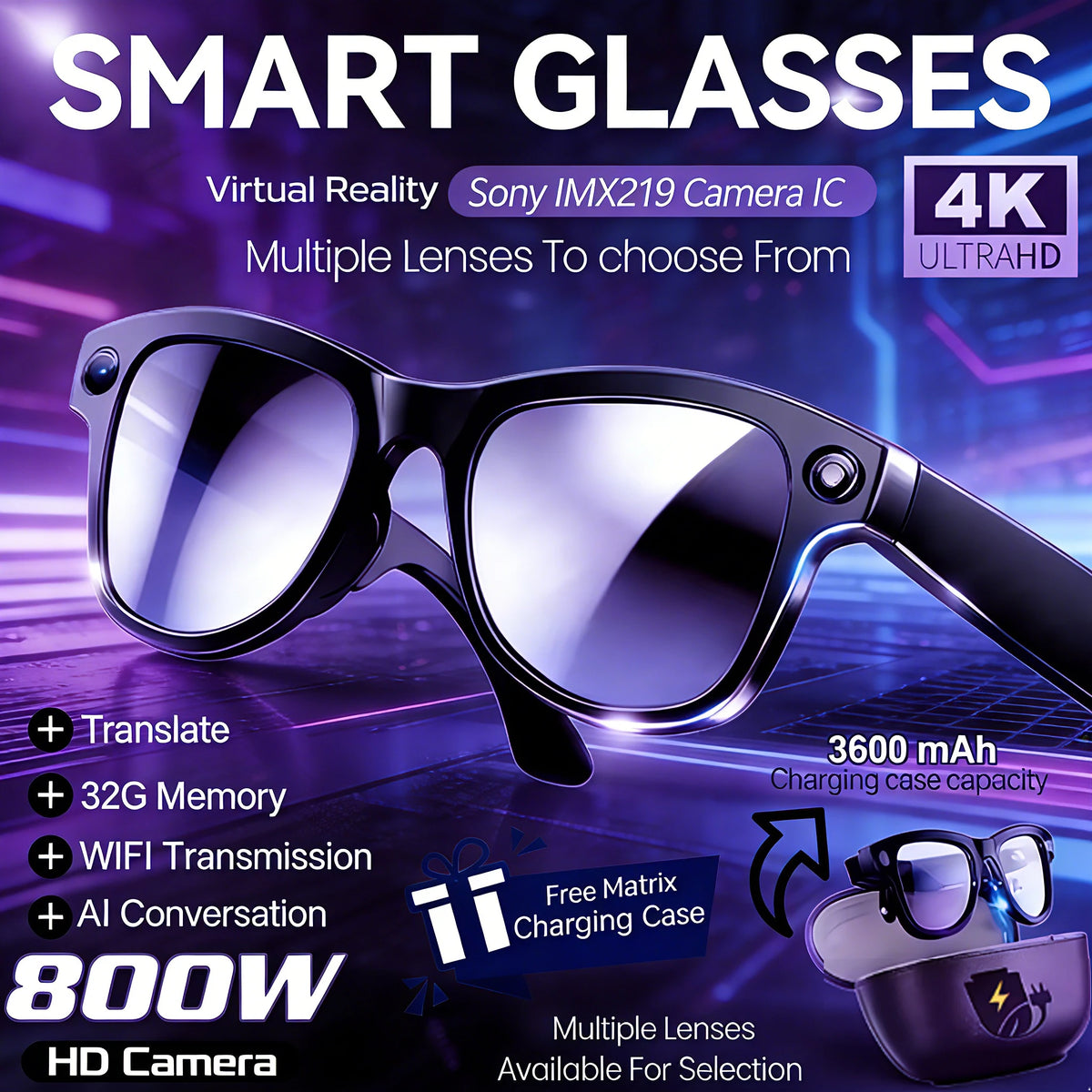 Smart AI Glasses 2026 8K Translator Photo Video Recording Music Playback With Charging Box SmartGlasses Sunglasses Men Women - Electrosphere South Africa