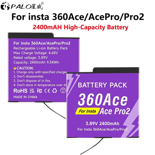 PALO 2400mAh For Insta360 Ace Pro Ace Pro 2 Battery For Insta 360 Ace AcePro Pro2 Action Camera Battery Accessories