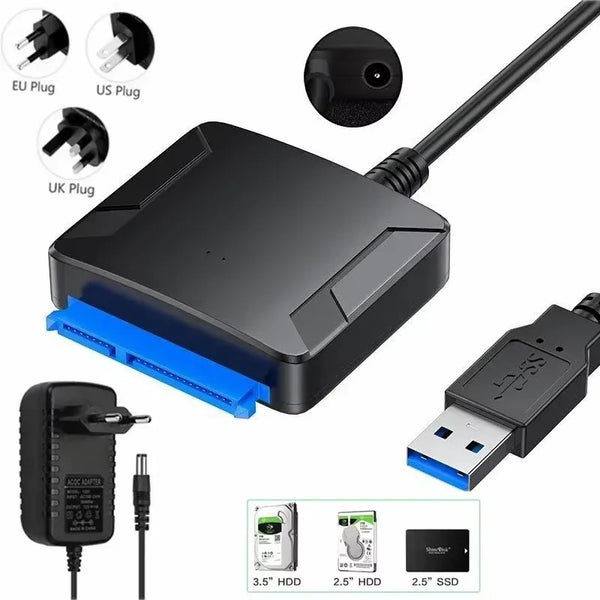 SATA to USB 3.0 Adapter Cable for 3.5/2.5 Inch SSD HDD SATA III Hard Drive Disk Converter Support UASP with 12V 5A Power Adapter