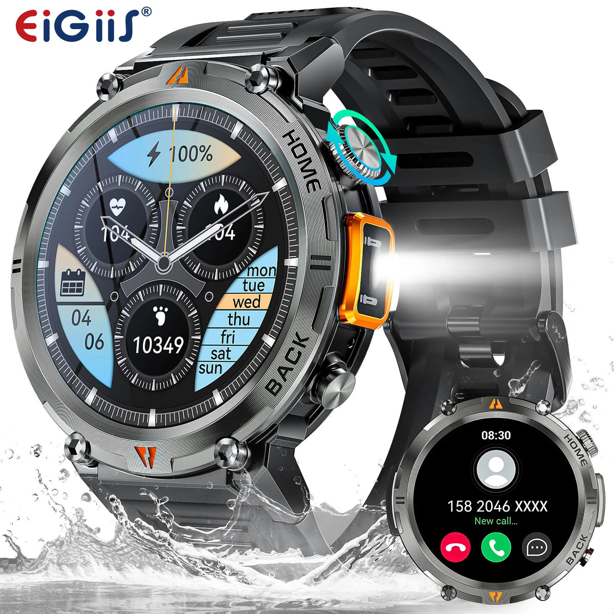 EIGIIS KE3 2025 New Bluetooth Call Smartwatch for Men Full Touch Screen with Health Monitor Heart Rate Flashlight Smart Watch - Electrosphere South Africa