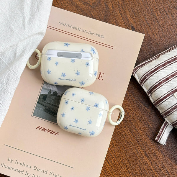 Simple Chic Full Screen Blue Small Floral Flower Blue Splash-Ink Cute Earphone Case Cover for AirPods 1 2 3 4 Pro 2 Pro 3