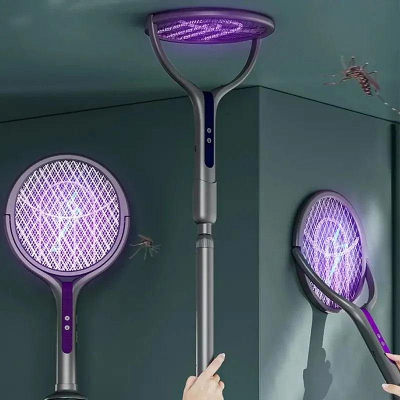 Rotating Head Bug Zapper Racket Automatic Mosquito Swatter Rechargeable Electric Fly Swatter Fly Killer and Mosquito Trap Lamp