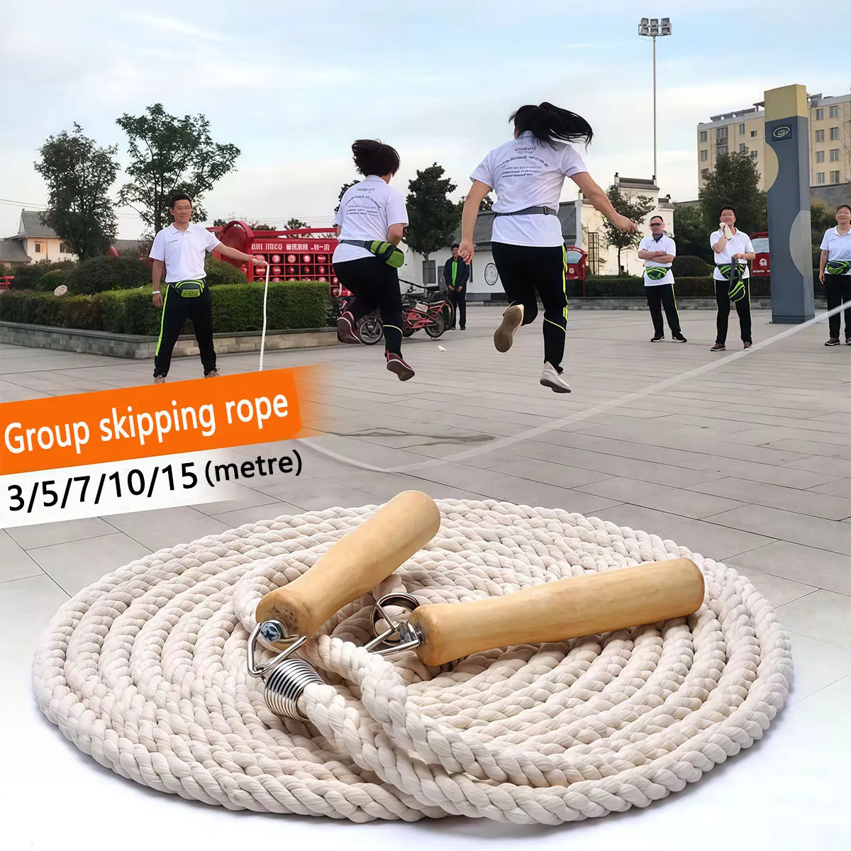 3/5/7/10/15m Team Multi Person Skipping Rope, Bolding Team Activity Skipping Rope Anti Slip Handle School Collective Exercise