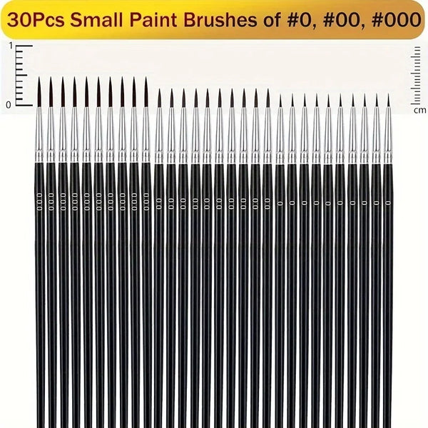 30Pcs Fine Detail Paint Brush Set #0 #00 #000 Miniature Brushes Nylon Hair for Watercolor Oil Acrylic Painting Crafts