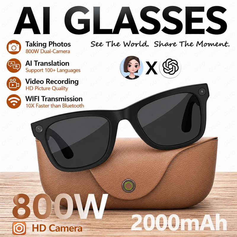 2026 New Smart Glasses 800W Take Pictures Record Al Translation WIFI Transmission AI Recognition GPT 2000MAH Music Smart Glasses - Electrosphere South Africa