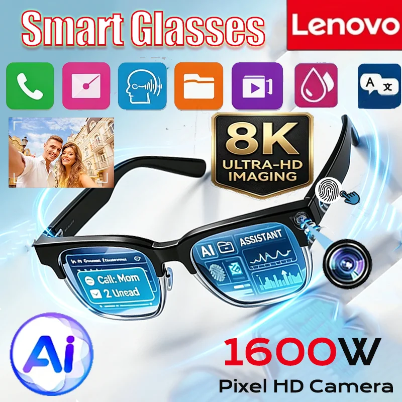 Lenovo 8K 1600MP AI Smart Glasses AI Translation HD Hands-Free Calling 2027 New AI Chat Logging Music Playback Smart Sunglasses