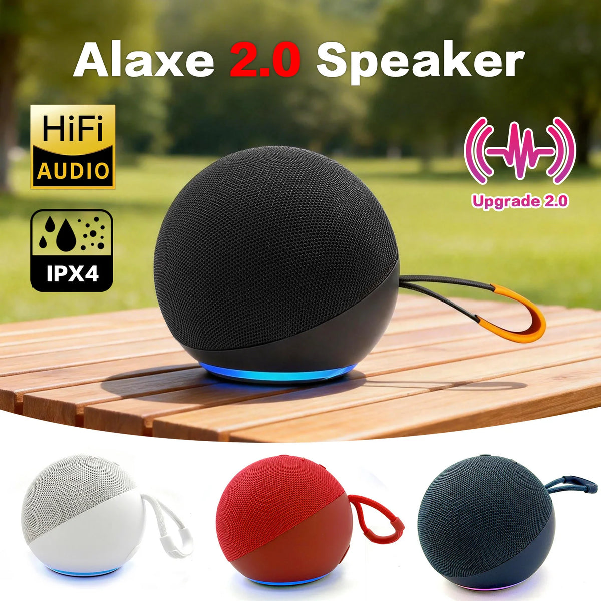 Alaxe Wireless Bluetooth Speaker with 360° Surround Sound IPX4 Waterproof Speaker RGB Lights Portable Subwoofer for Party Travel - Electrosphere South Africa
