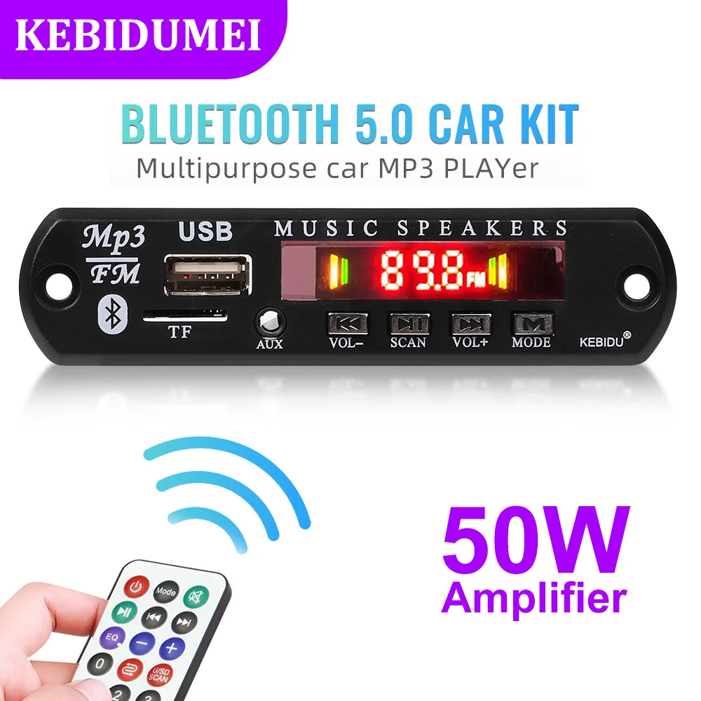 Bluetooth 5.0 Decoder Board MP3 Player 50W Amplifier Wireless Music Audio Player FM Radio Module USB Hands-free for Car Speaker