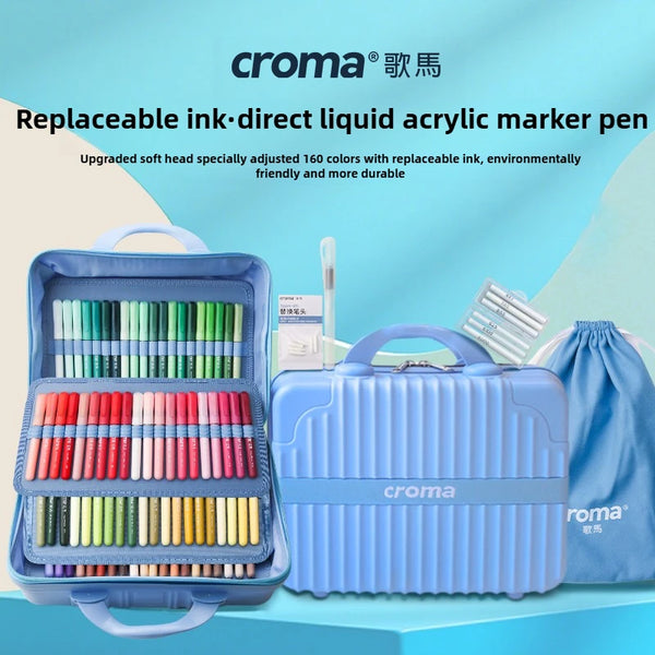 Croma 160/24 Color Replaceable Ink Cartridge Liquid Soft Tip Acrylic Markers No Bleed Waterproof School Supplies Stationery