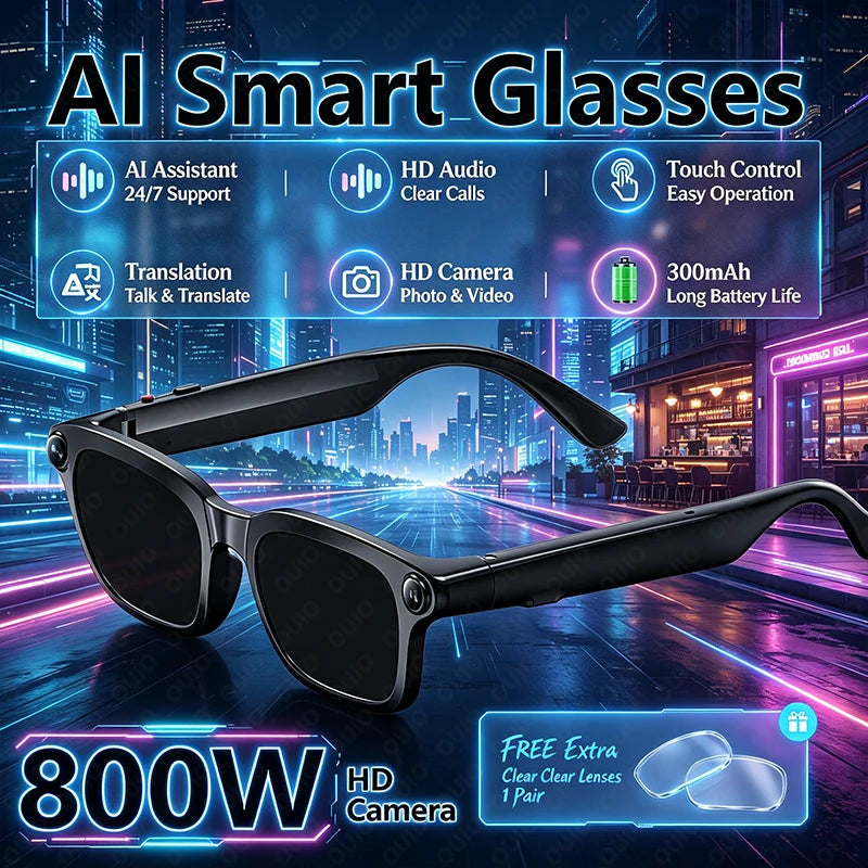 2026 Smart Glasses 800W HD Camera Video Recording Photo HD Audio AI Translation 300mAh Touch Control AI Assistant Smart Glasses - Electrosphere South Africa