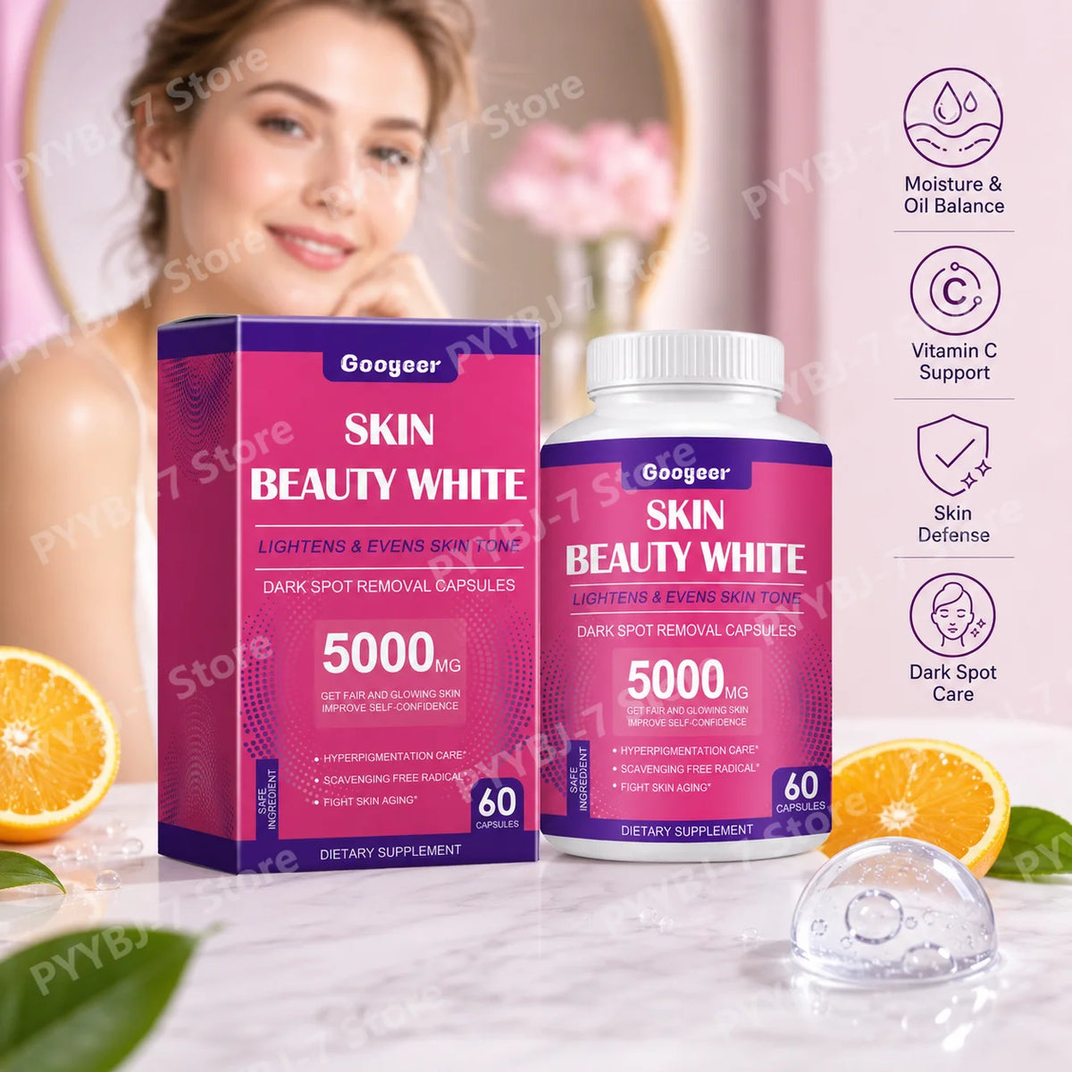 Freckle and Removal Whitening Capsules for Facial Skincare Oral Supplements To Support Even Skin Tone and Radiance 60 Capsules
