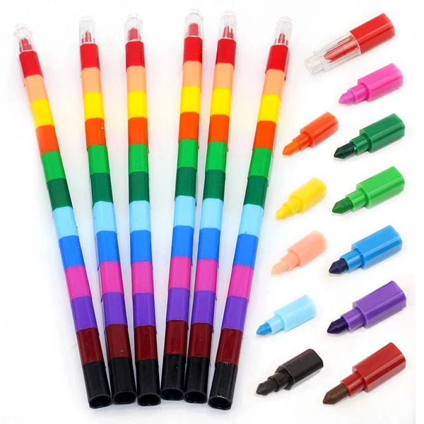 12-Color Building Block Crayons Fun Rainbow Color Stackable Drawing Crayons Graffiti Pen Art Supplies Birthday Gift Boy Girl