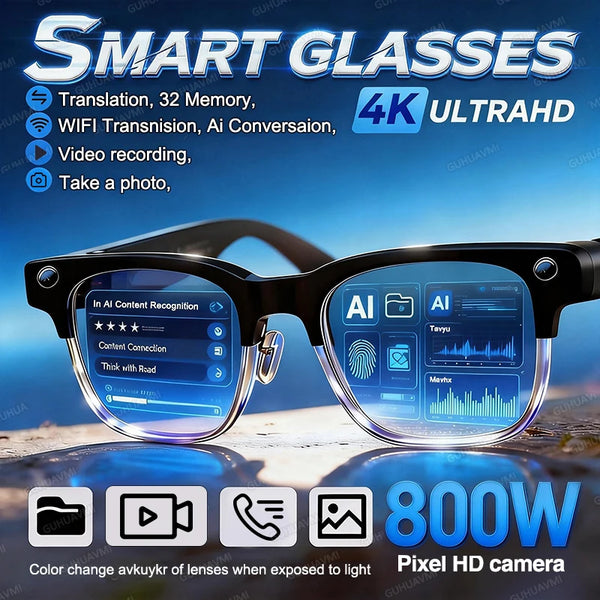 800W Smart Glasses with Camera & AI Photo Recognition