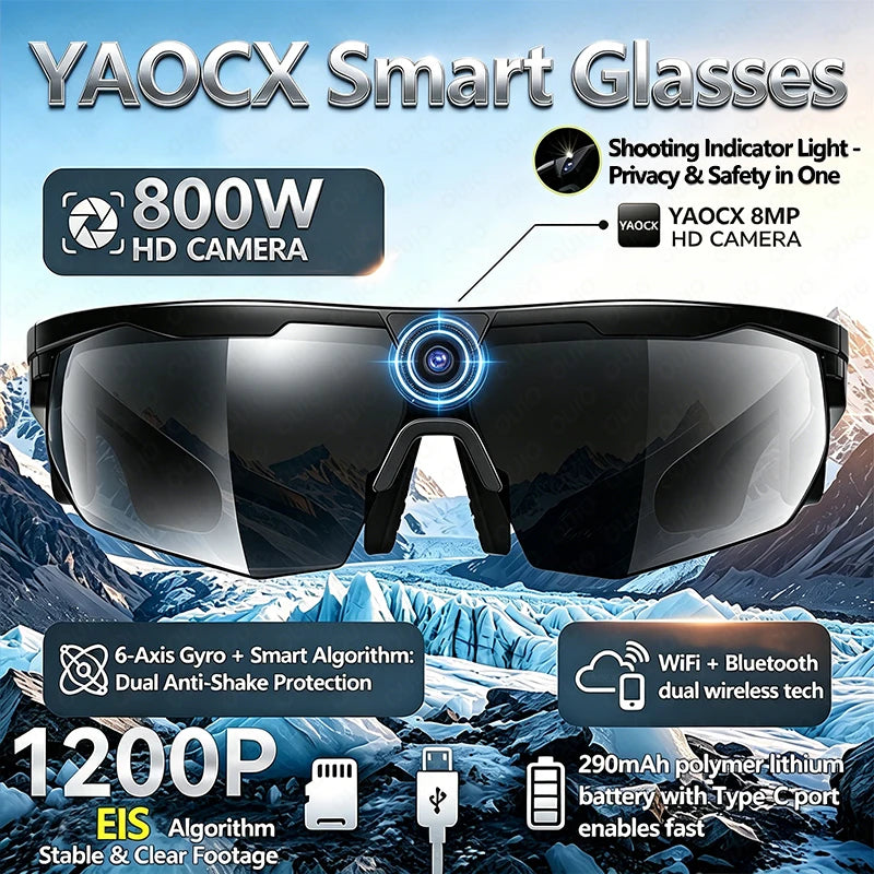 2026 New Smart Glasses Cycling Record 800W HD Camera Photo Video Shooting Anti-Shake Function AI Voice Translation Smart Glasses - Electrosphere South Africa