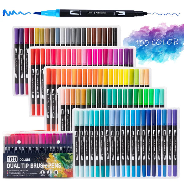 120 Colors Felt Tip Drawing Watercolor Art Markers Pen Dual Brush Fineliner Colouring Pen Set for Art Calligraphy Painting