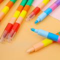 12-Color Building Block Crayons Fun Rainbow Color Stackable Drawing Crayons Graffiti Pen Art Supplies Birthday Gift Boy Girl