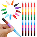12-Color Building Block Crayons Fun Rainbow Color Stackable Drawing Crayons Graffiti Pen Art Supplies Birthday Gift Boy Girl